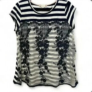 Altar'd State Women's Navy Blue/Wht Striped  w Lace Size Small